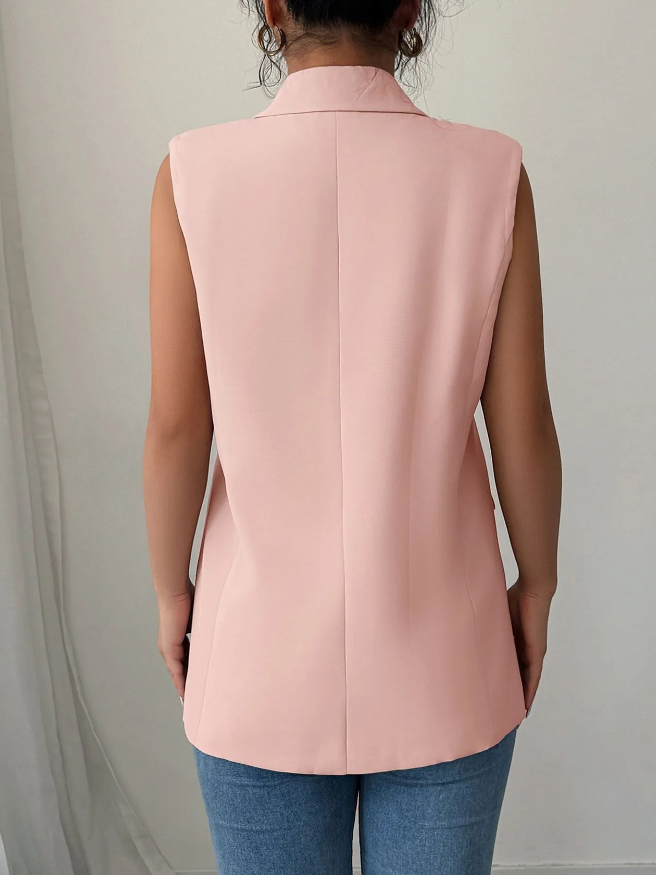 One Button Sleeveless Blazer - kinko