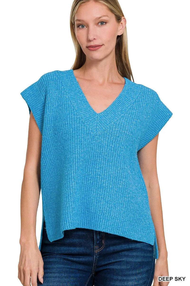 Zenana Oversized Sweater Vest with Side Slit - kinko