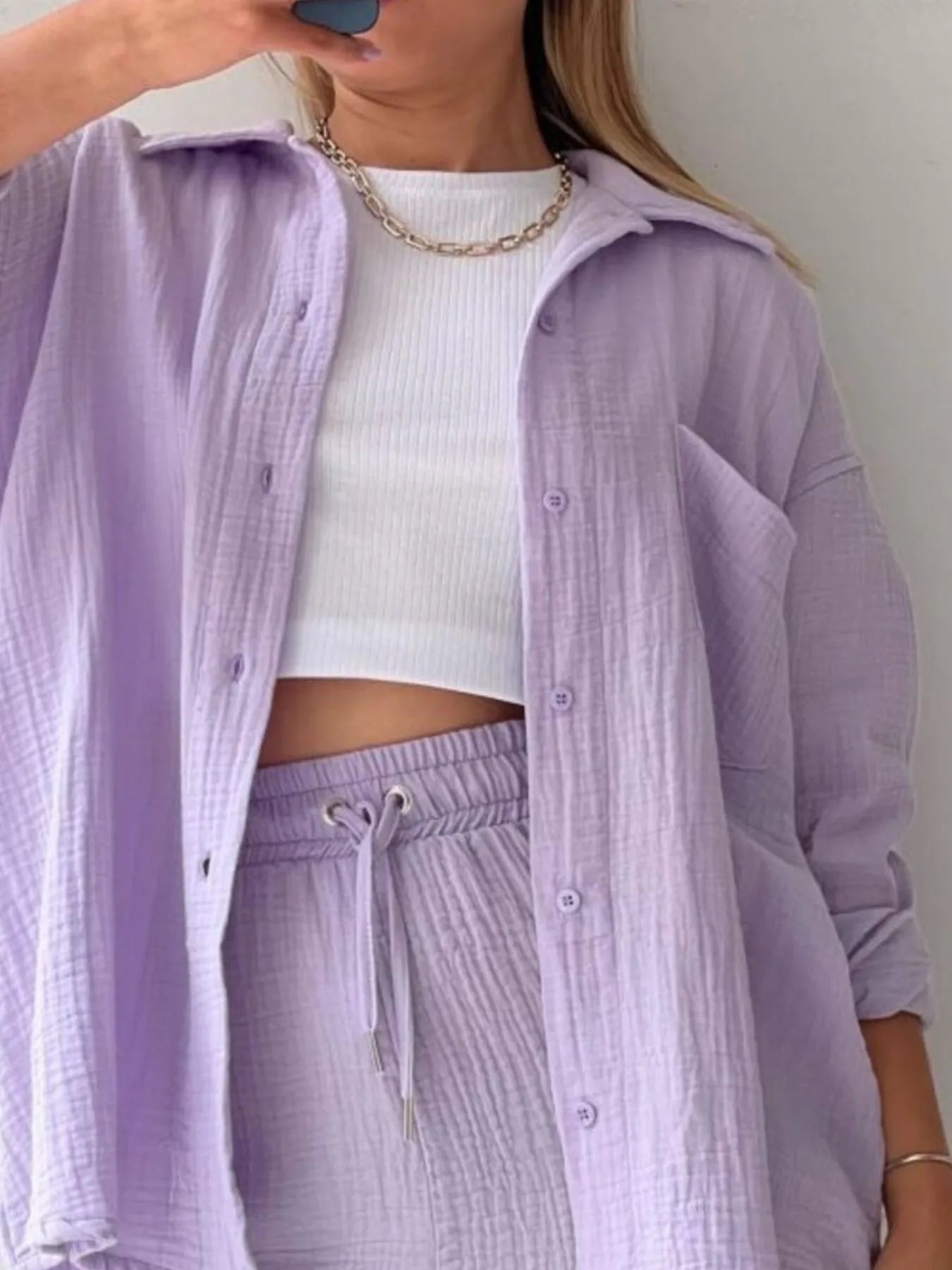 Button Up Shirt and Shorts Set - kinko