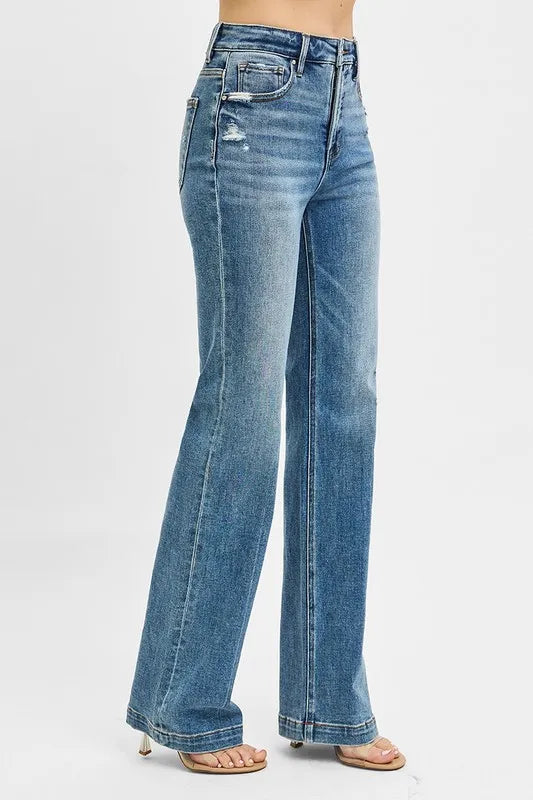RISEN Full Size Distressed Detail Bootcut Jeans Plus Size - kinko