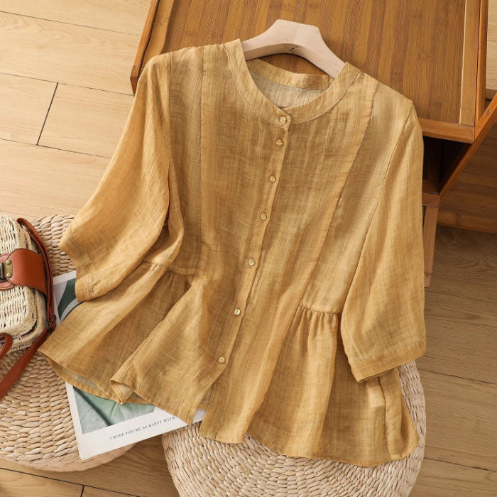 New Loose Slimming Temperament Casual Cotton Linen Top - kinko