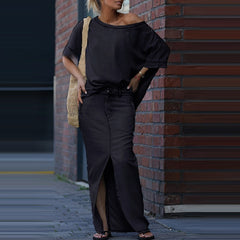 European And American Women's Fashion Tops Slit Skirt Two-piece Skirt Suit - kinko