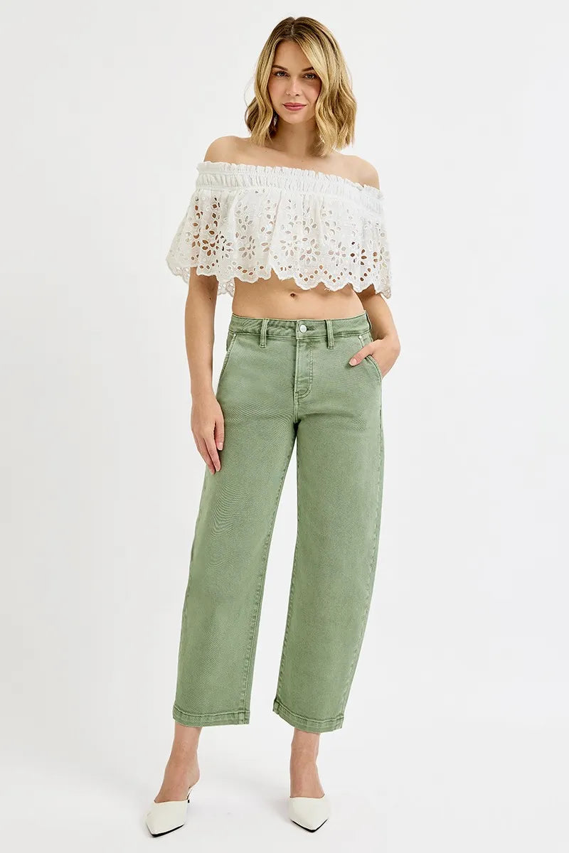 RISEN Full Size Tummy Control High Rise Crop Barrel Jeans Plus Size - kinko