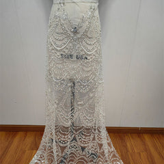 Wave Style Sequin Bead Lace Fabric Wedding Dress - kinko