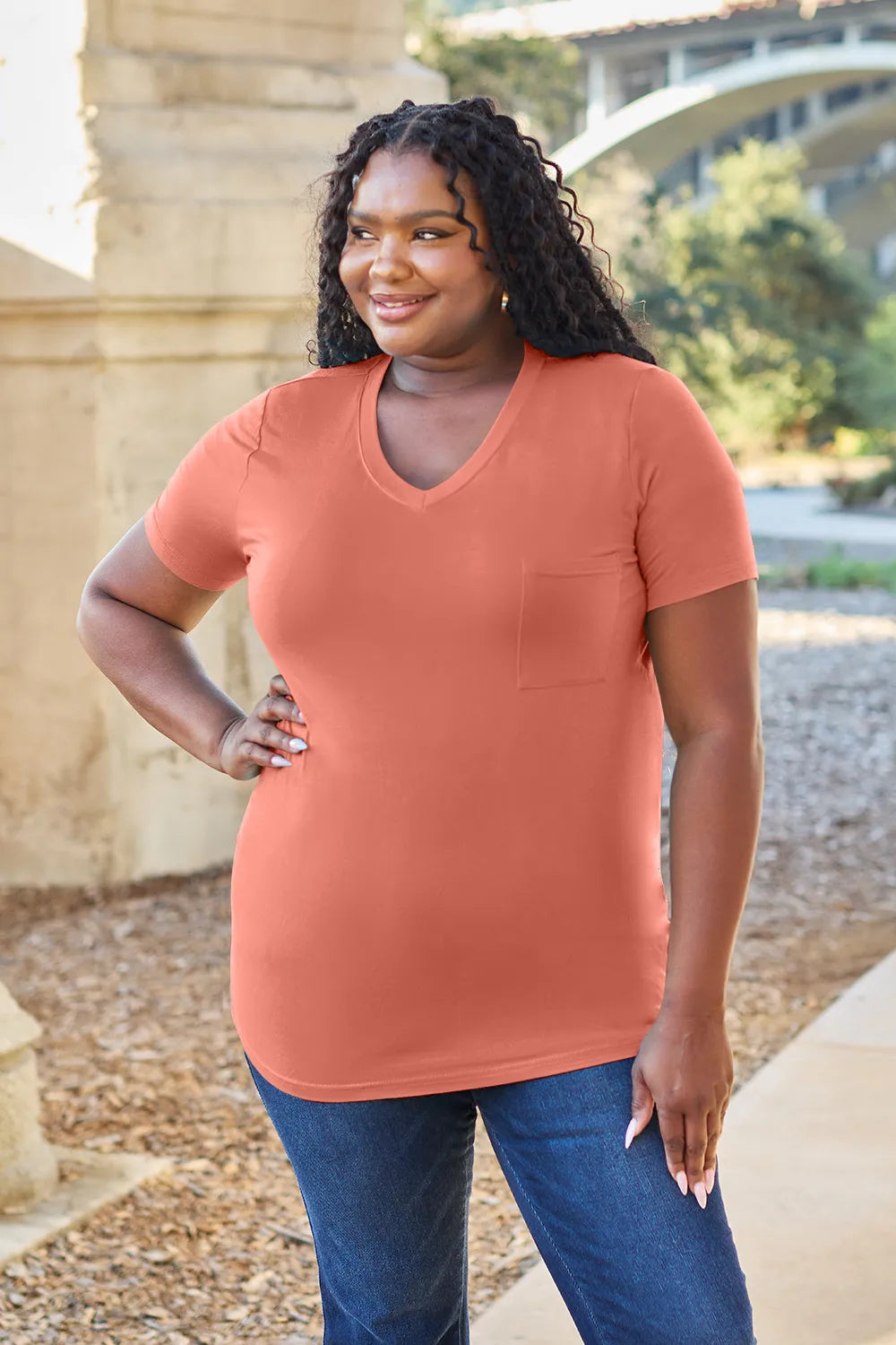 Basic Bae Bamboo Full Size V-Neck Short Sleeve T-Shirt - kinko