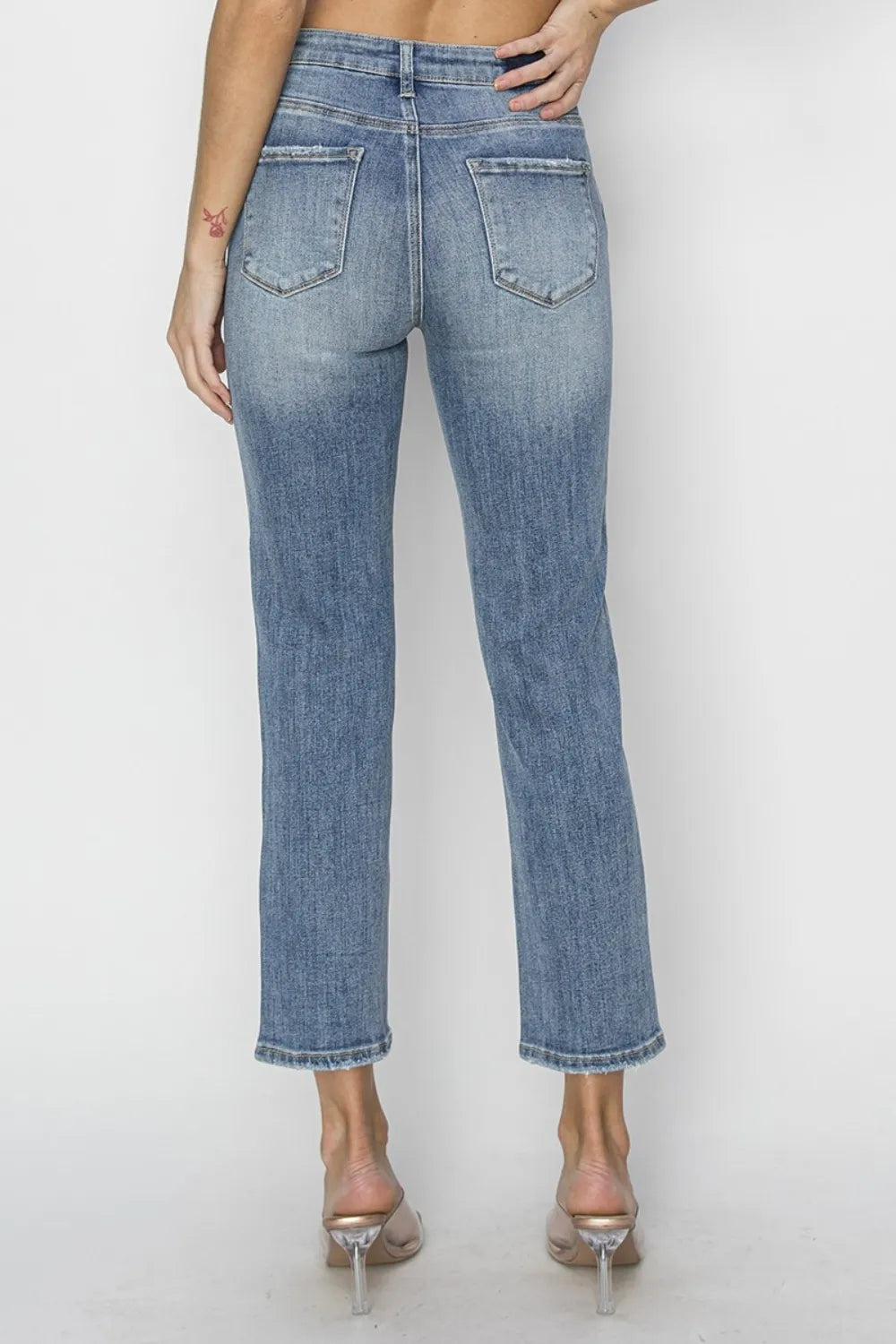 RISEN Full Size High Waist Distressed Cropped Jeans - kinko