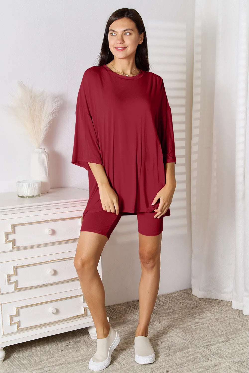 Basic Bae Full Size Soft Rayon Three-Quarter Sleeve Top and Shorts Set - kinko