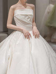 Women's Satin Tube Top Simple Elegant French Style Large Tail Elegant Wedding Dress - kinko