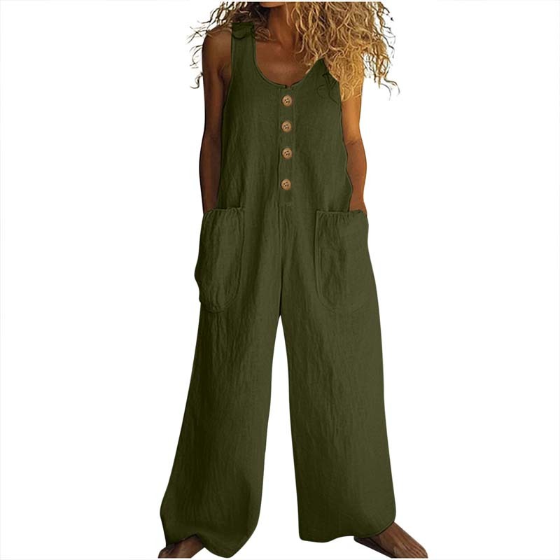 Women's Elegant Wide-Leg Jumpsuit - Button Front Formal & Casual Romper, Lightweight Wear - kinko