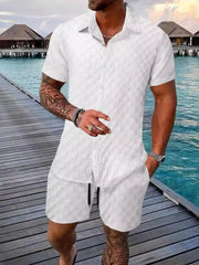 Men's Full Size Collared Neck Short Sleeve Top and Shorts Set Plus Size - kinko
