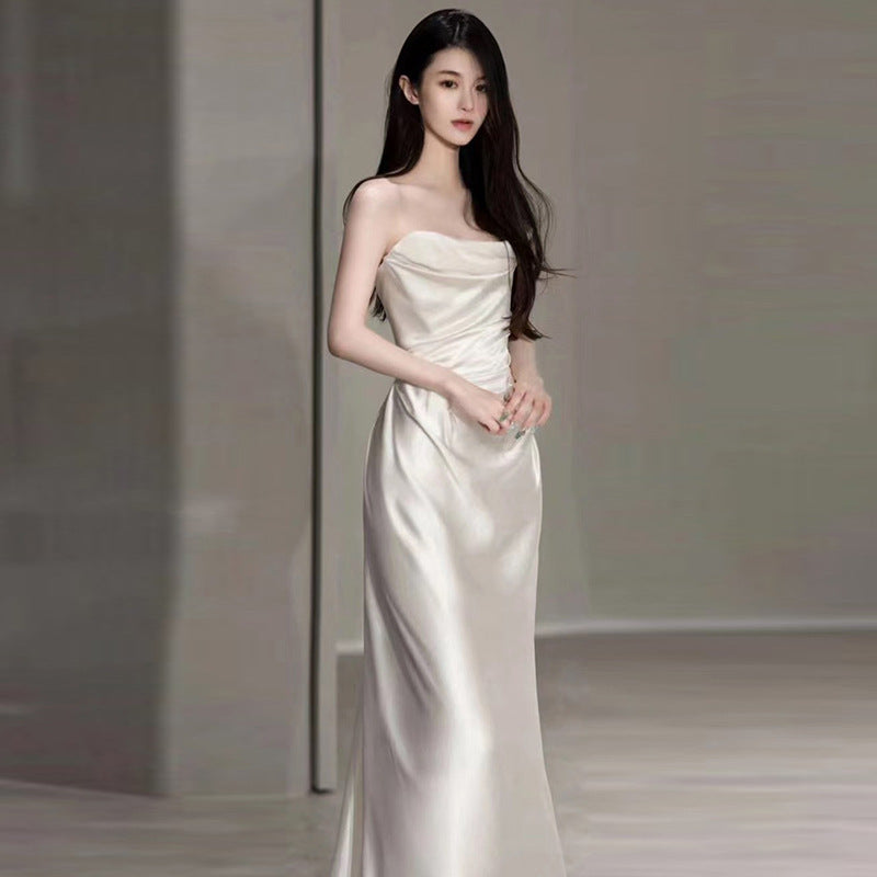 Satin Light Wedding Dress French White - kinko