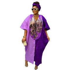 Ethnic Style Loose Plus Size Color-matching Dress - kinko