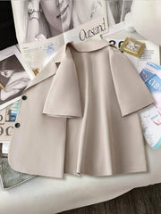 Short Sleeve Lapel Collar Solid Blazer - kinko