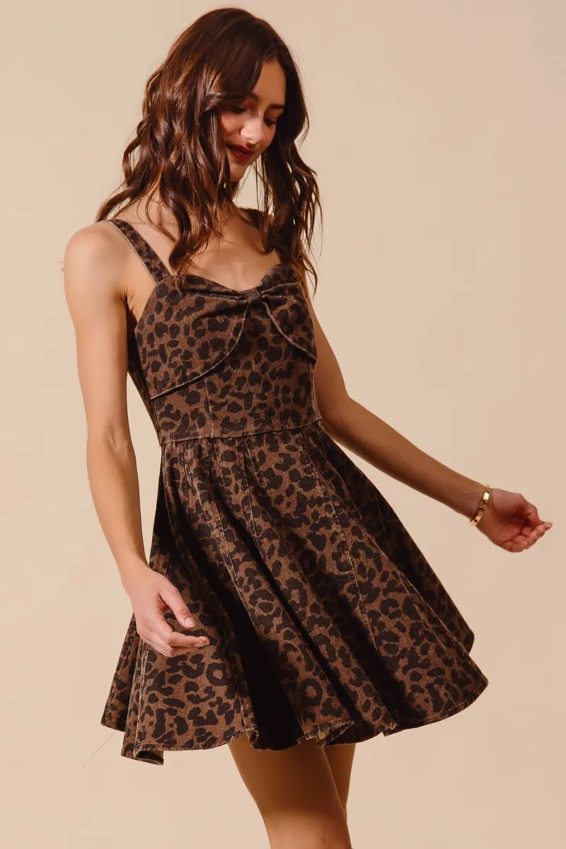 SO ME Mineral Washed Leopard Flare Cami Dress - kinko
