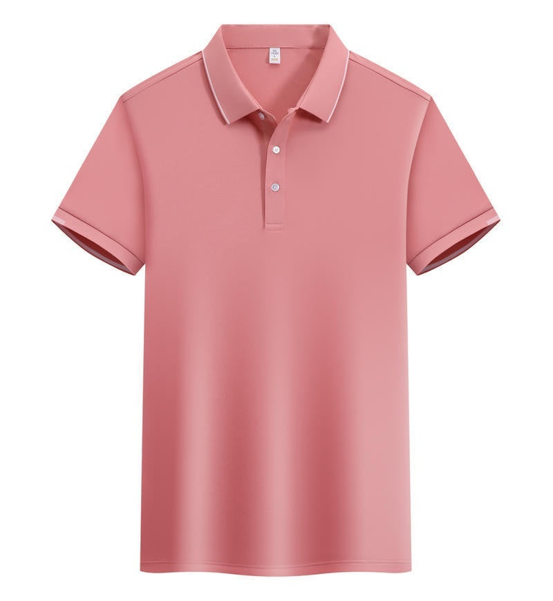 ICE Cotton Single Side Color Secondary Collar Lapel Short Sleeve Polo Shirt - kinko