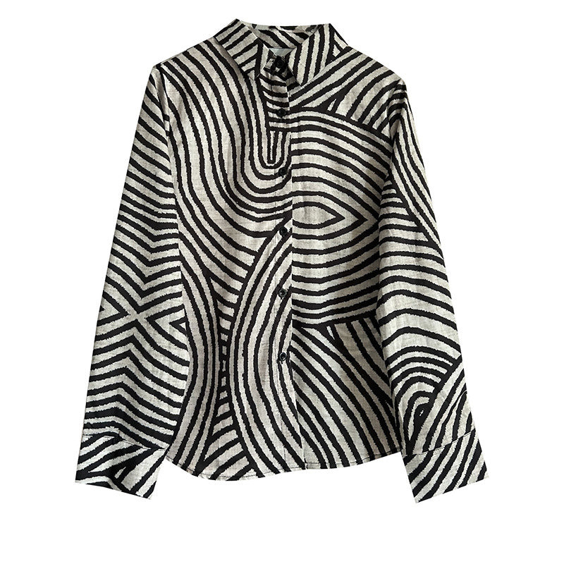 Women's Striped Long Sleeve Shirt - Button-Up Casual Loose Fit Blouse, Spring & Fall Relaxed Top - kinko