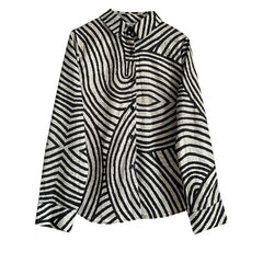 Women's Striped Long Sleeve Shirt - Button-Up Casual Loose Fit Blouse, Spring & Fall Relaxed Top - kinko