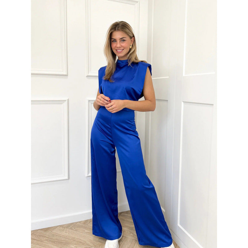 Backless Evening Dress Jumpsuit Solid Color Casual Straight Pants - kinko