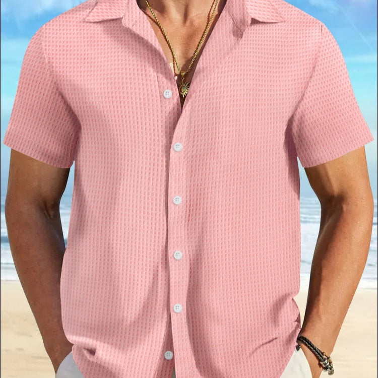 Plaid Colorblock Business Slim Fit Casual Shirt Short Sleeve Shirt - kinko