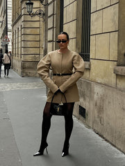 Leg Of Mutton Sleeve Crew Neck Blazer - kinko