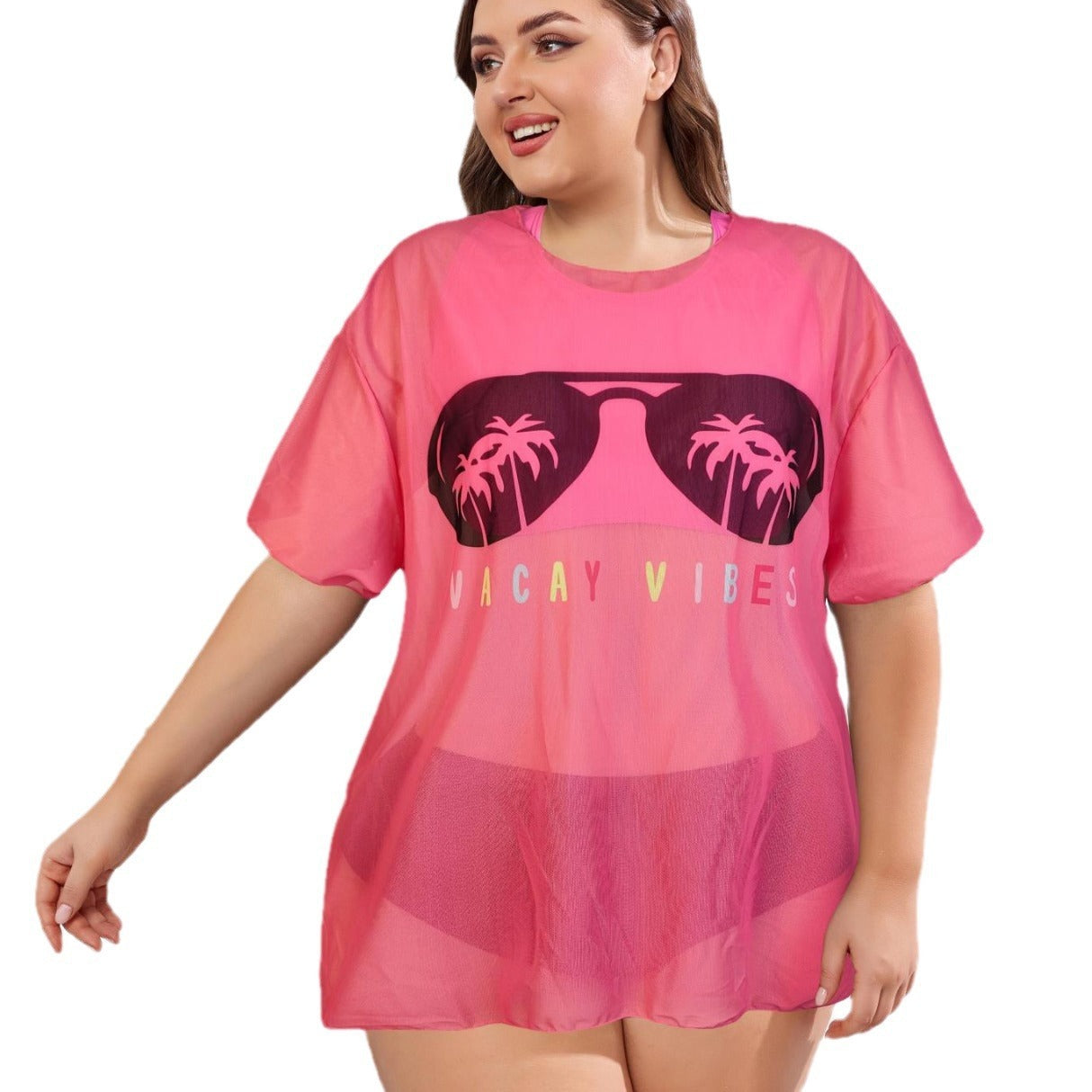 New Swimwear Mesh See-through Blouse Plus Size Swimsuit Bikini Three-piece Set - kinko
