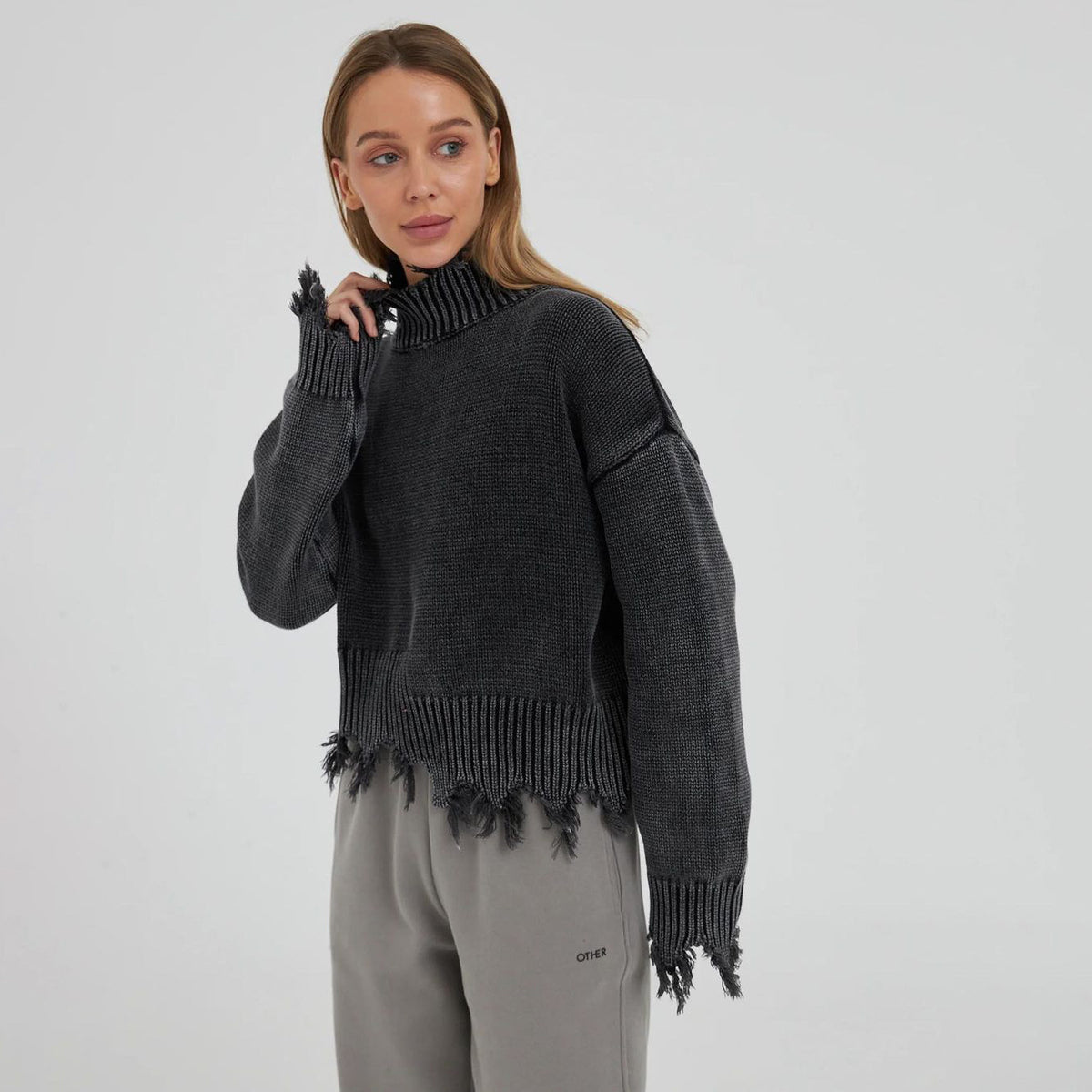 Ins Trend Street Snap Knitwear Autumn And Winter Solid Color Simple Top Women