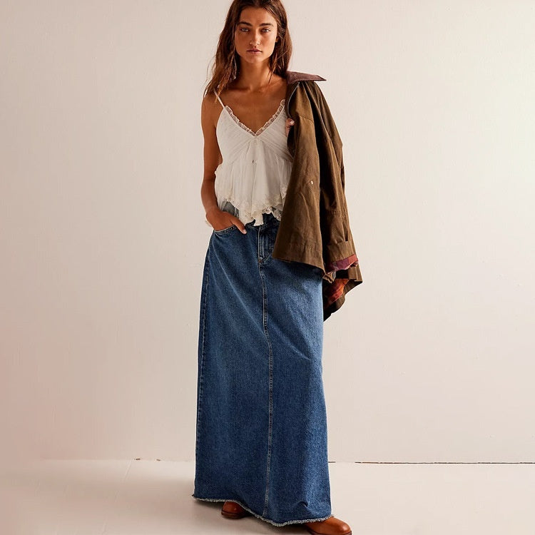 Women's Loose Straight Casual Denim Skirt - kinko