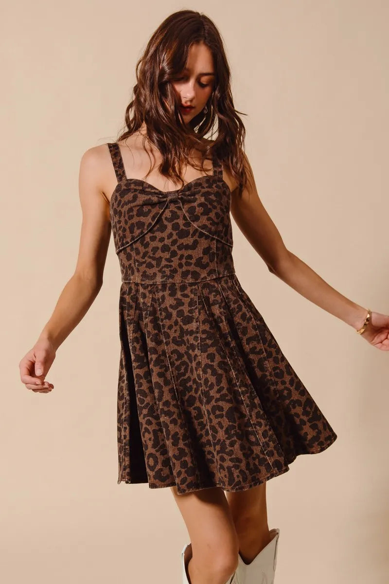 SO ME Mineral Washed Leopard Flare Cami Dress - kinko