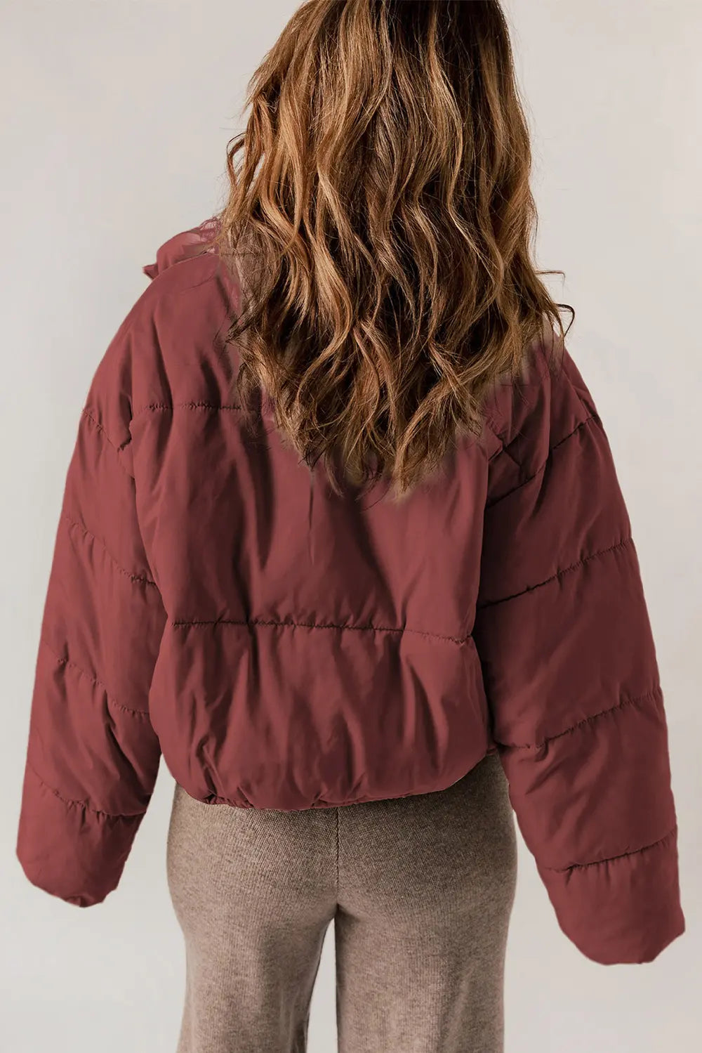 Zip Up Collared Neck Long Sleeve Winter Coat - kinko