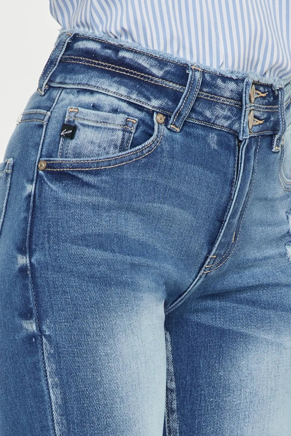 Kancan Distressed Raw Hem High Waist Jeans - kinko