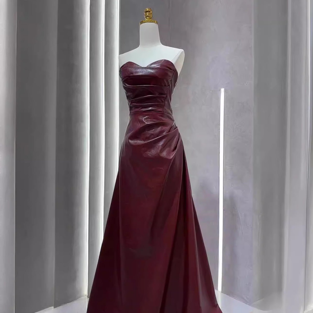 Off-the-shoulder Tube Top Leather Skirt Evening Gown - kinko