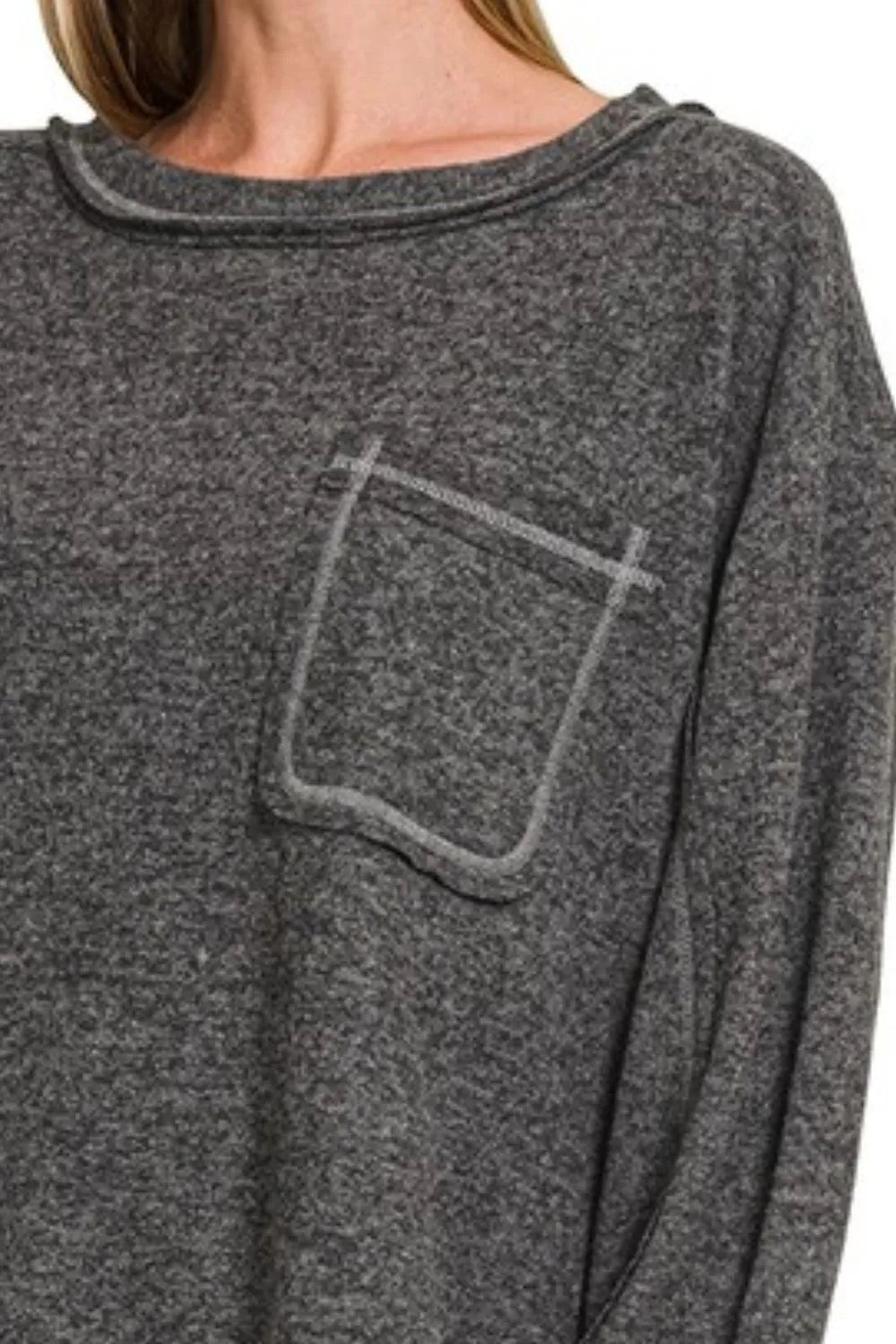 Zenana Brushed Hacci Hi-low Round Neck Knit Top - kinko