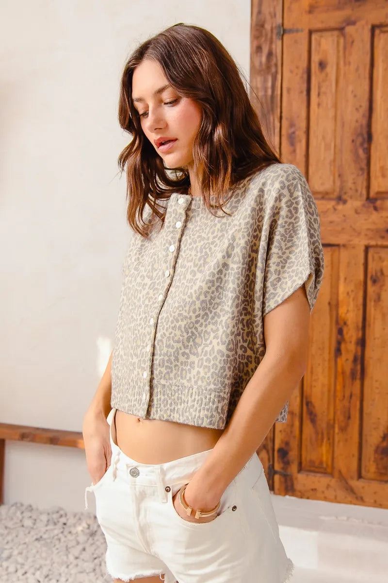 SO ME Leopard Print Button Front Sweater Cardigan - kinko