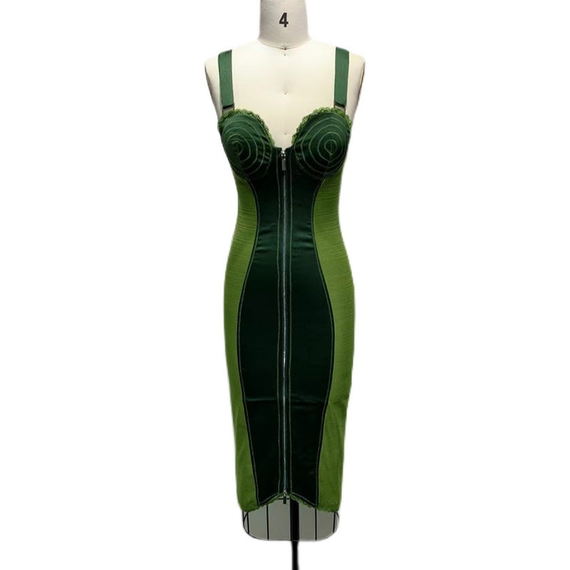 Army Green Sling Slim Temperament Dress - kinko