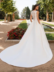 French Retro Lace Advanced Texture Satin Slim Bridal Simple Elegant Trailing Wedding Dress - kinko
