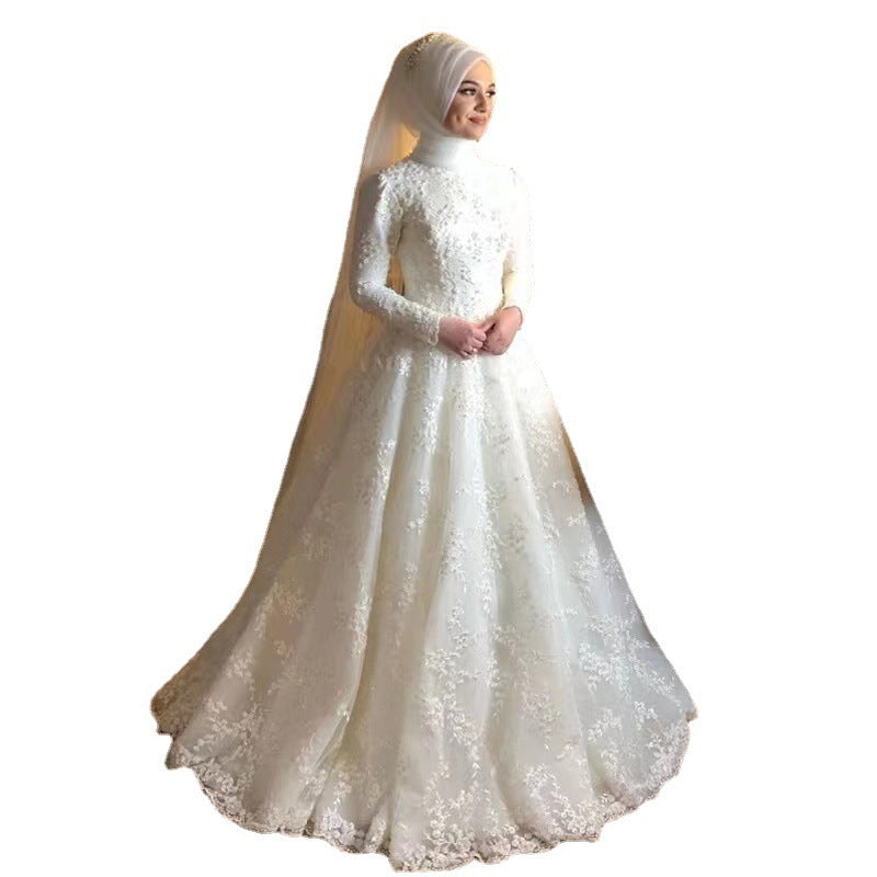 Long Sleeve White Dignified Wedding Dress - kinko