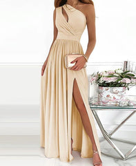 Women's One Shoulder High Split Cutout Sleeveless Elegant Sexy Cocktail Maxi Dress - kinko
