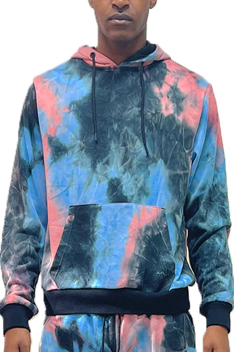 WEIV Men's Full Size Drawstring Cotton Tye Dye Hoodie Plus Size - kinko
