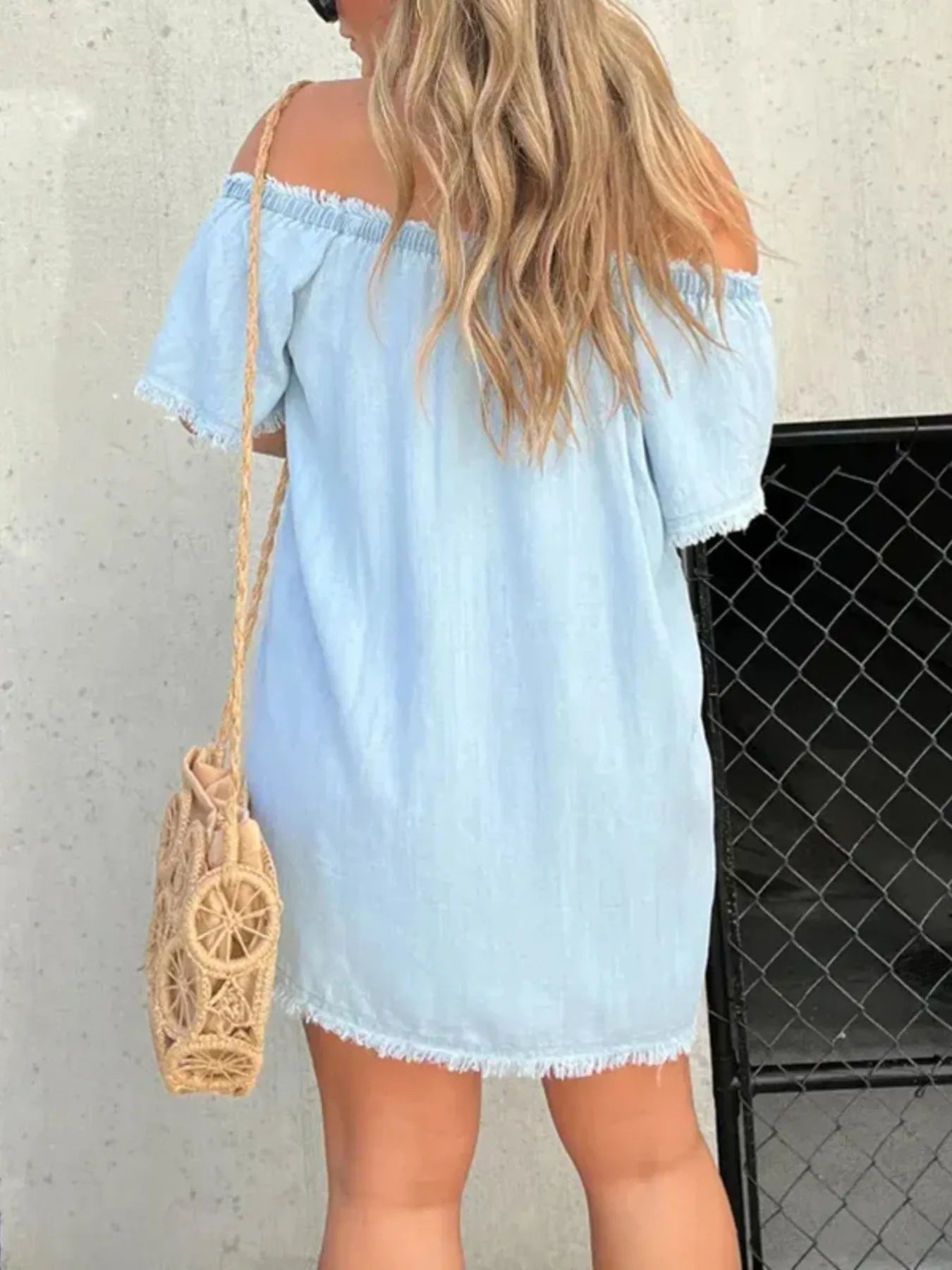Full Size Raw Hem Mini Denim Dress Plus Size - kinko
