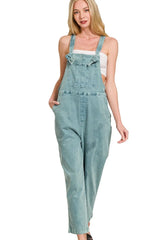 Zenana Washed Knot Strap Relaxed Fit Overalls - kinko