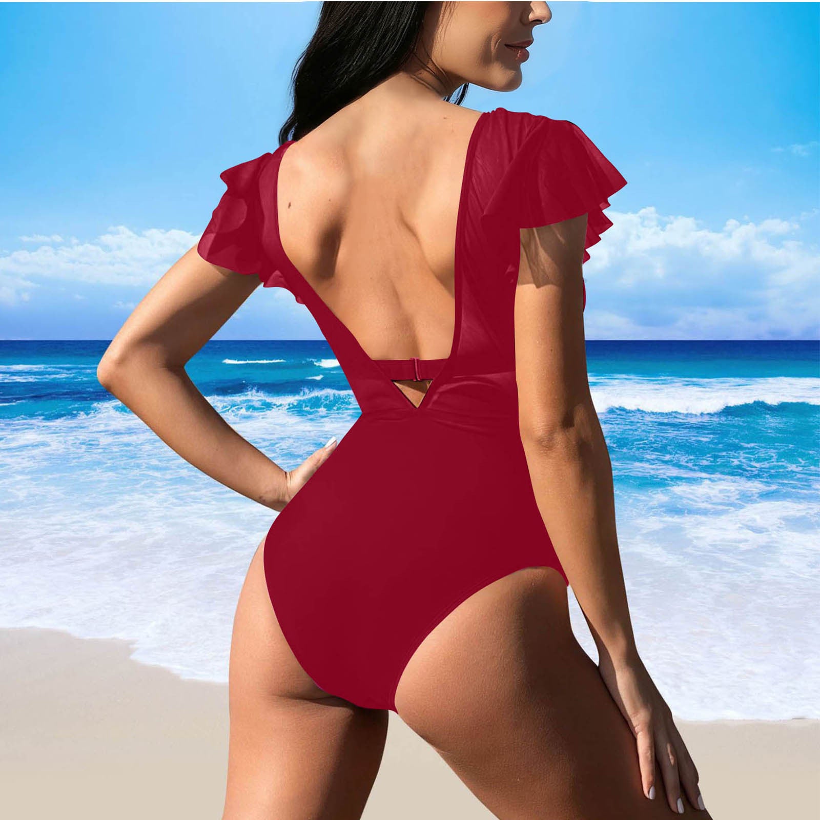 Swimwear Women Solid Color Split Sexy Bikini Swimsuit - kinko Global Holdings inc
