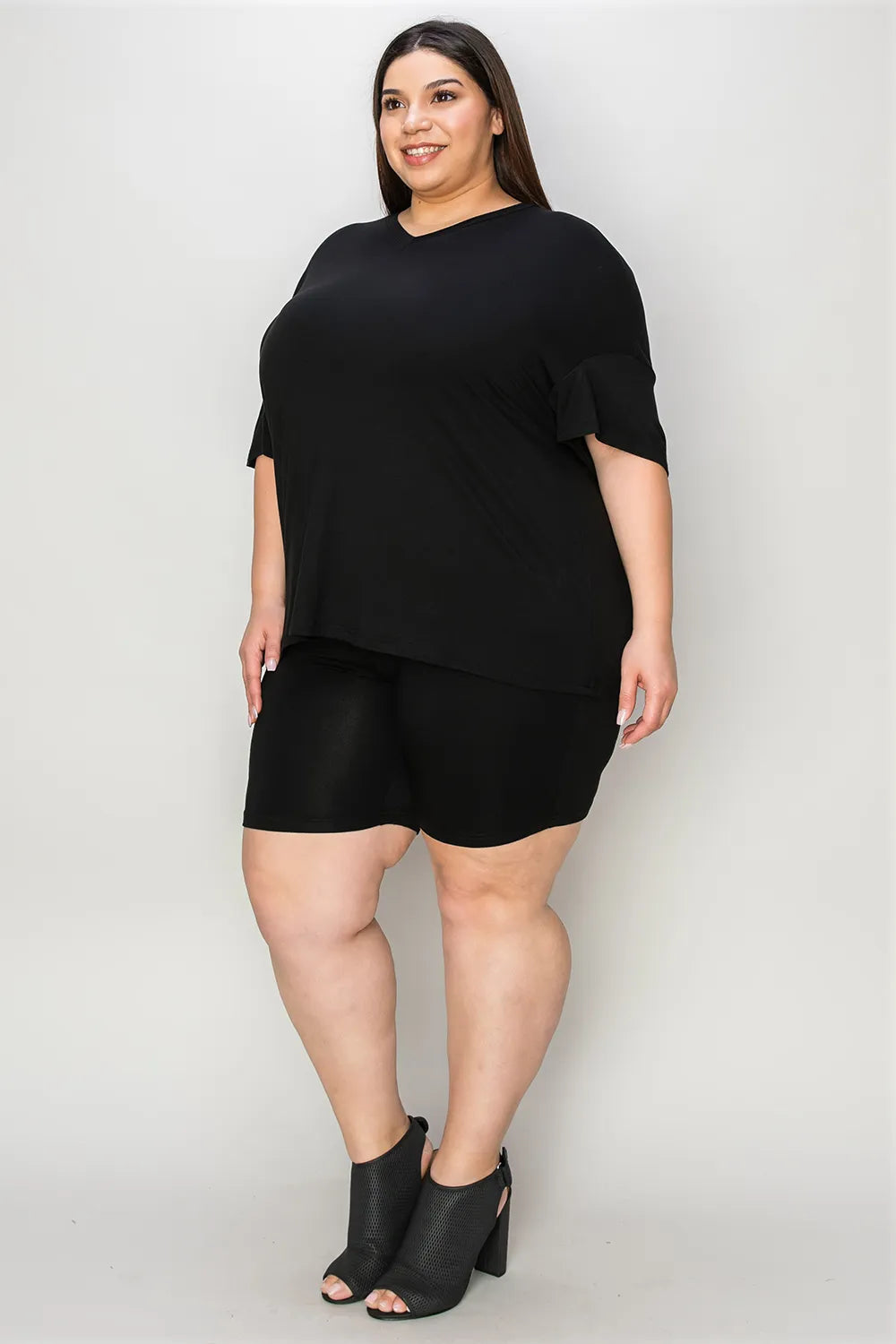 Basic Bae Bamboo Full Size V-Neck Drop Shoulder T-Shirt and Shorts Set - kinko