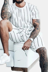 Men's Full Size Striped Casual Top and Shorts Summer Set Plus Size - kinko