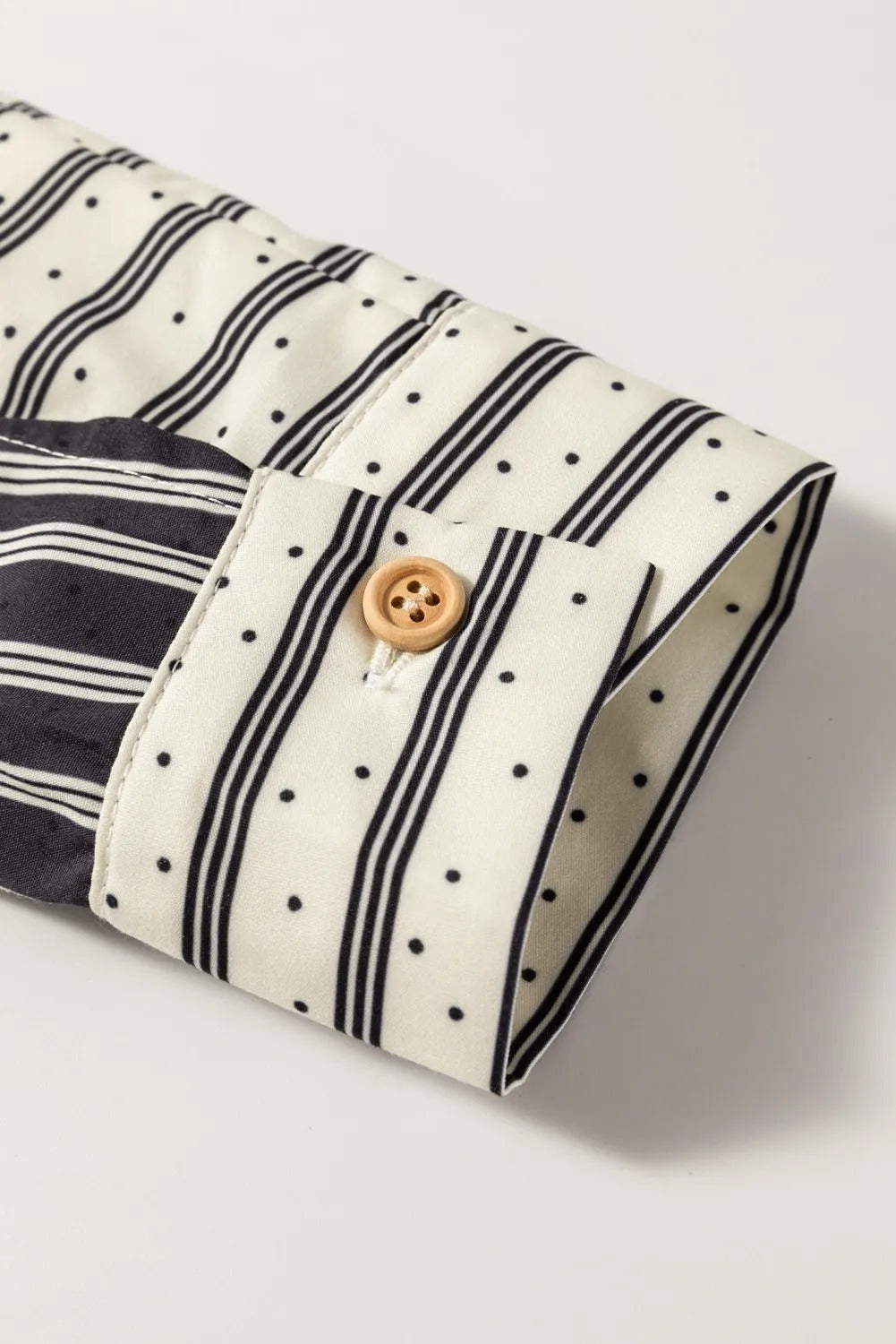 Black Stripe 2-tone Patchwork Half Buttons Chest Pockets Casual Blouse - kinko