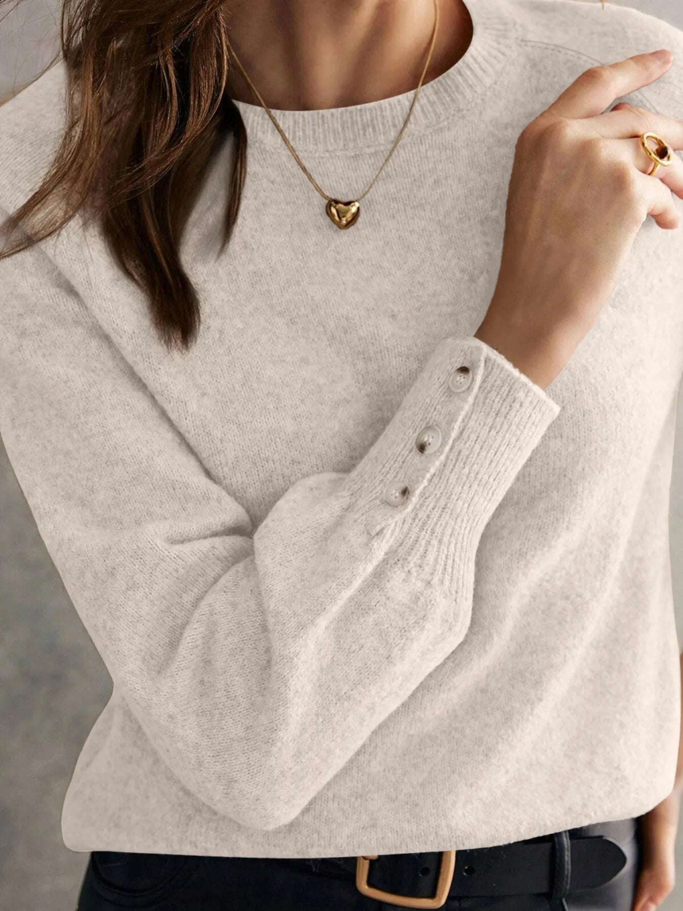 Crew Neck Long Sleeve Sweater - kinko