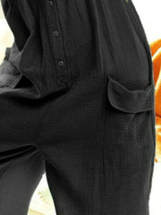 BiBi Gauze Buttoned Up Overall Jumpsuit with Pockets - kinko