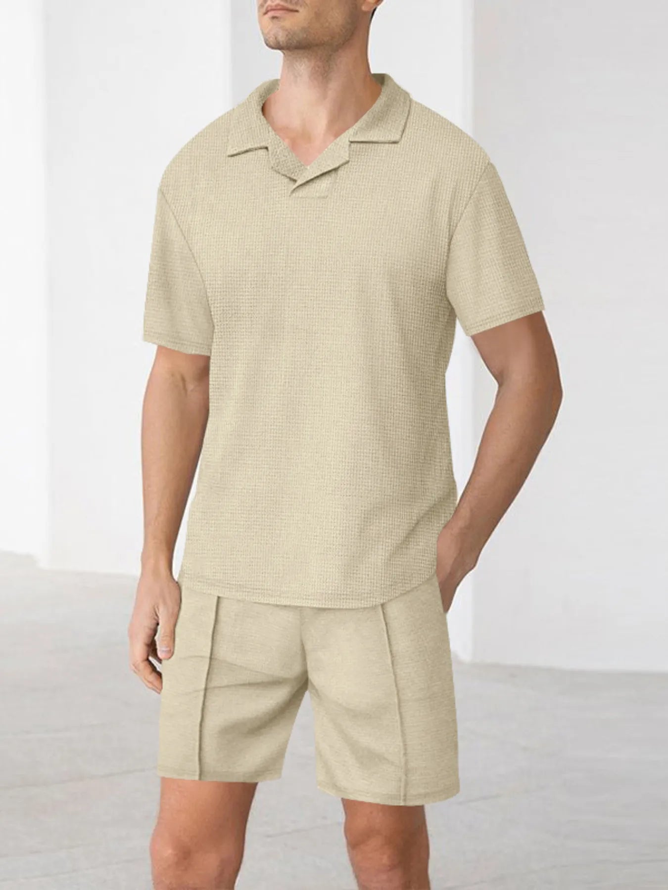 Men's Full Size Short Sleeve Top and Shorts Matching Set Plus Size - kinko