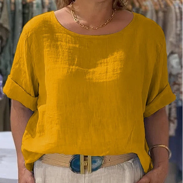 Summer New Women's Solid Color Polyester Buttons Shirt - kinko