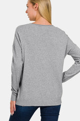 Zenana Front Seam Round Neck Sweater - kinko