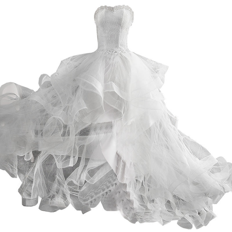 Short Front And Back Length Small Trailing Wedding Dress - kinko